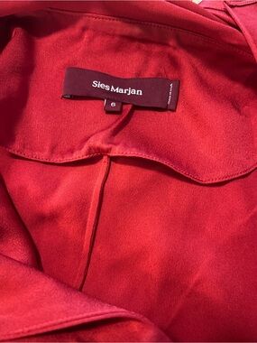Sies Marjan Vibrant Red Bea Crepe Back Satin Tie Neck Midi Dress